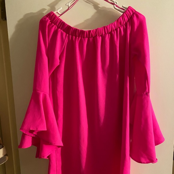 Eye of the Needle Off Shoulder Pink Dress, Size Small - Picture 2 of 7